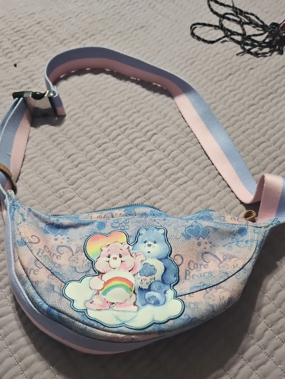Care Bears Pink and Blue Kids Crossbody Bag with Rainbow Graphic